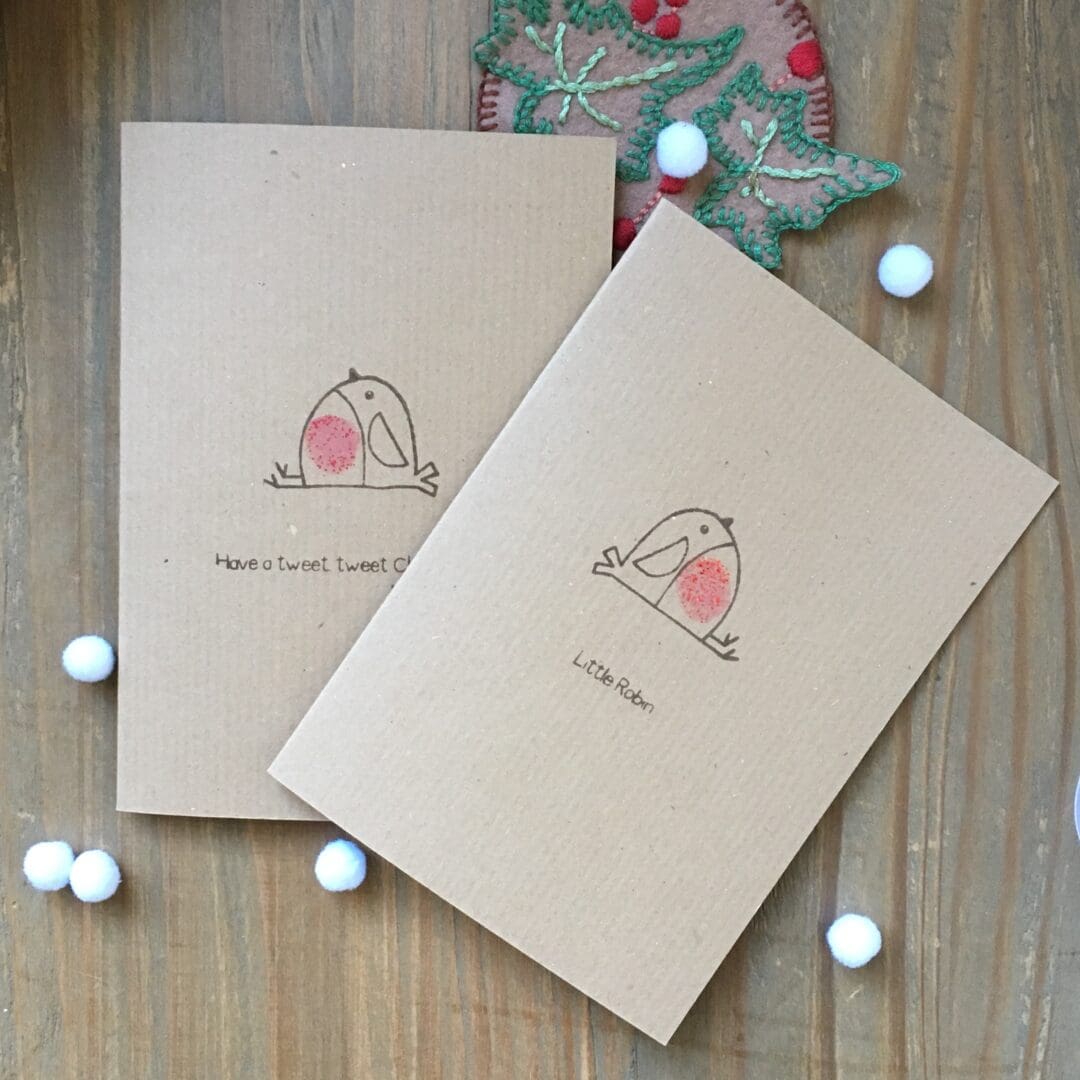 hand printed robin christmas cards set 8