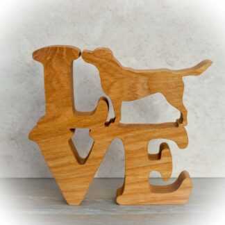 Wooden LOVE sign with standing Labrador replacing the letter O