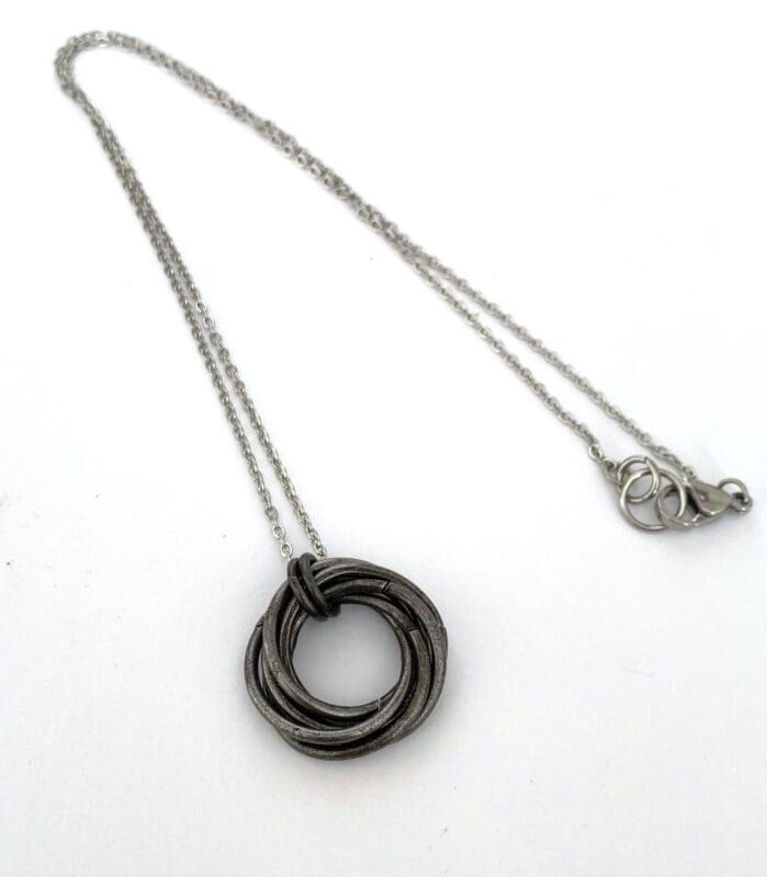 Large Hammered Antique Black Iron Six Ring Mobius Necklace, 6th Anniversary Gift Idea for him or her. - Image 6
