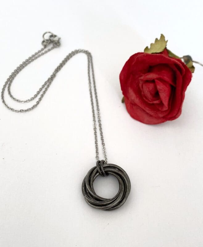 Large Hammered Antique Black Iron Six Ring Mobius Necklace, 6th Anniversary Gift Idea for him or her. - Image 8