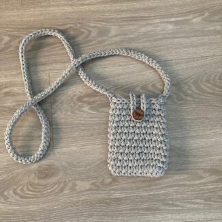 Grey Crochet Phone Bag, Small Crochet Crossbody Bag