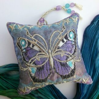 Lilac BUTTERFLY, embroidered lavender pouch.