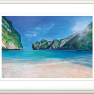 Maya Bay Beach Energy Art Landscape, A4 print from original acrylic painting