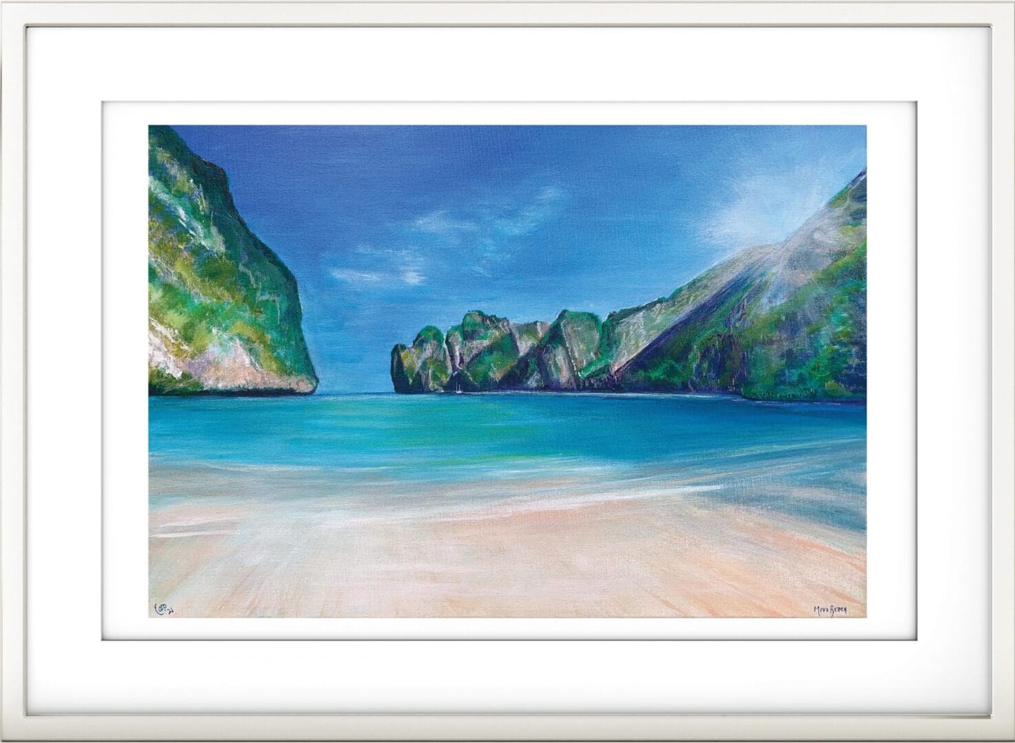 Maya Bay Beach Energy Art Landscape, A4 print from original acrylic painting