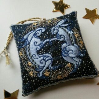 Dark Starry night of MARCH HARES dancing by moonlight a embroidered lavender bag