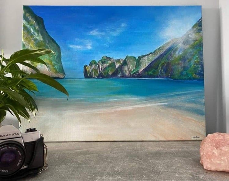 Maya Bay Beach Energy Art Landscape, A4 print from original acrylic painting - Image 3