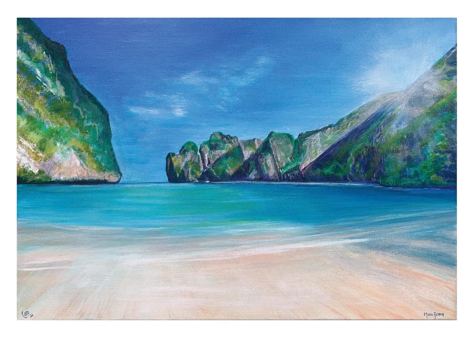 Maya Bay Beach Energy Art Landscape, A4 print from original acrylic painting - Image 2