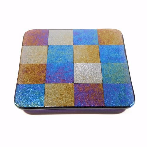 Iridescent colourful chequerboard coaster