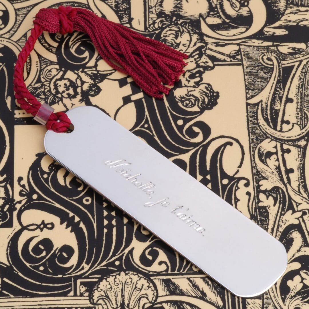 Handmade Sterling Silver Satin Bookmark Hand Engraved Scroll - Image 2