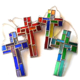 Patchwork Cross stained glass suncatcher JOYSOFGLASS HANDMADE