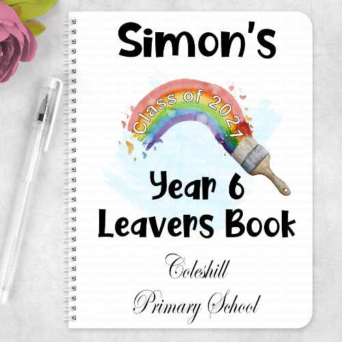 Personalised Year 6 Leavers Book | Rainbow Paintbrush A5 Notebook | Class of 2026 School Keepsake | Eco-Friendly Recycled Journal - Image 2