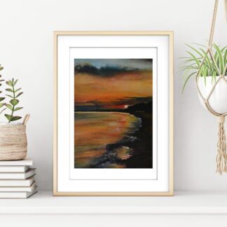 Summer Sunset over Stokes Bay beach A4 Print- Energy Art Landscapes