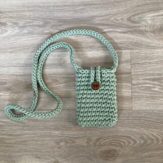 Sage Green Crochet Phone Bag, Small Crossbody Bag