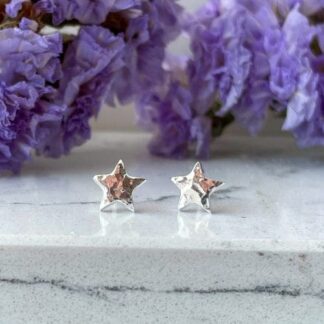 Silver Star Earrings Small Hammered Studs
