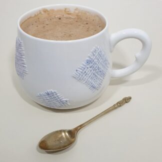 Extra large coffee or soup mug with textured patchwork decoration