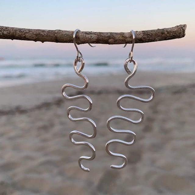 Sterling Silver Long Squiggle Earrings