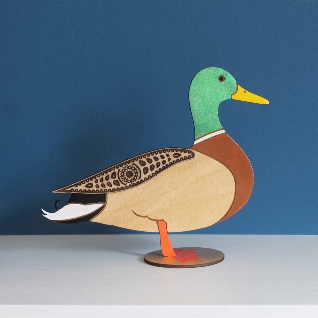 Standing Wooden Mallard Duck - Etched and Hand Painted - Image 2