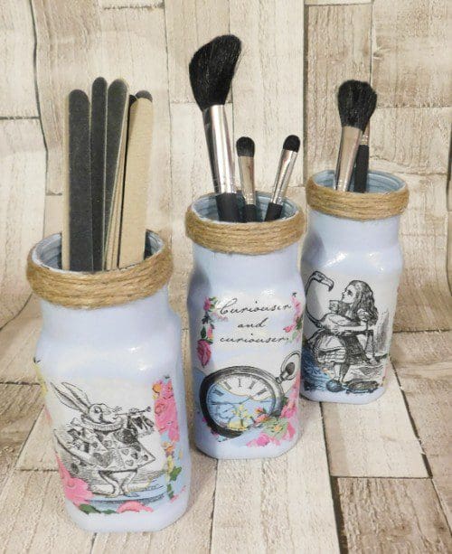 Alice In Wonderland Make Up Brush Holder Jars, Bathroom Storage Pink, White or Blue, Set Of 3 - Image 6