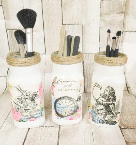 Alice In Wonderland Make Up Brush Holder Jars, Bathroom Storage Pink, White or Blue, Set Of 3 - Image 5