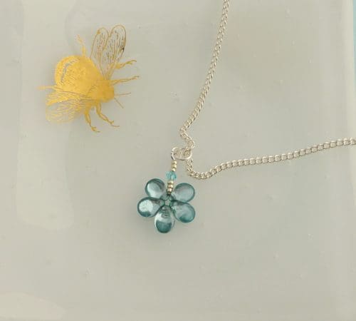 Dainty Aqua Blue Flower Pendant Necklace - Image 8