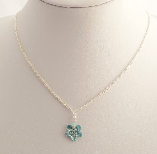 Dainty Aqua Blue Flower Pendant Necklace - Image 9