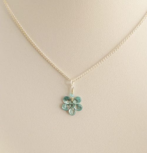 Dainty Aqua Blue Flower Pendant Necklace - Image 7