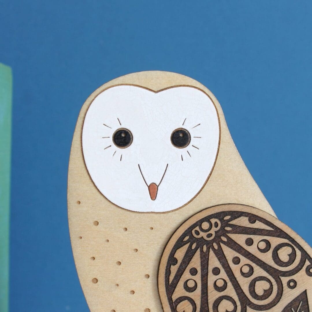 Standing Wooden Barn Owl Decoration Ornament - Etched and Hand Painted - Image 2