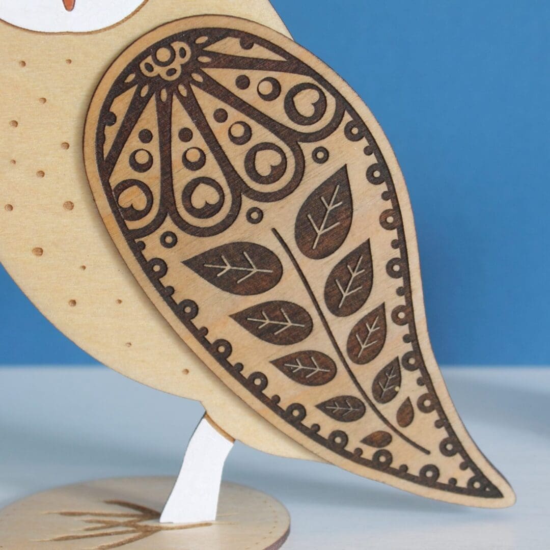 Standing Wooden Barn Owl Decoration Ornament - Etched and Hand Painted - Image 4