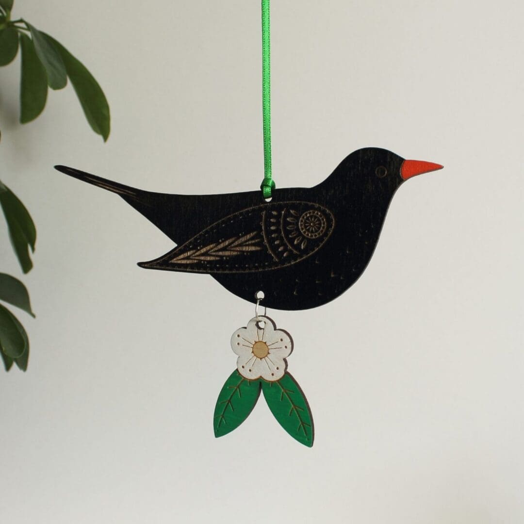 Male or Female Blackbird Wooden Hanging Decoration - Image 9