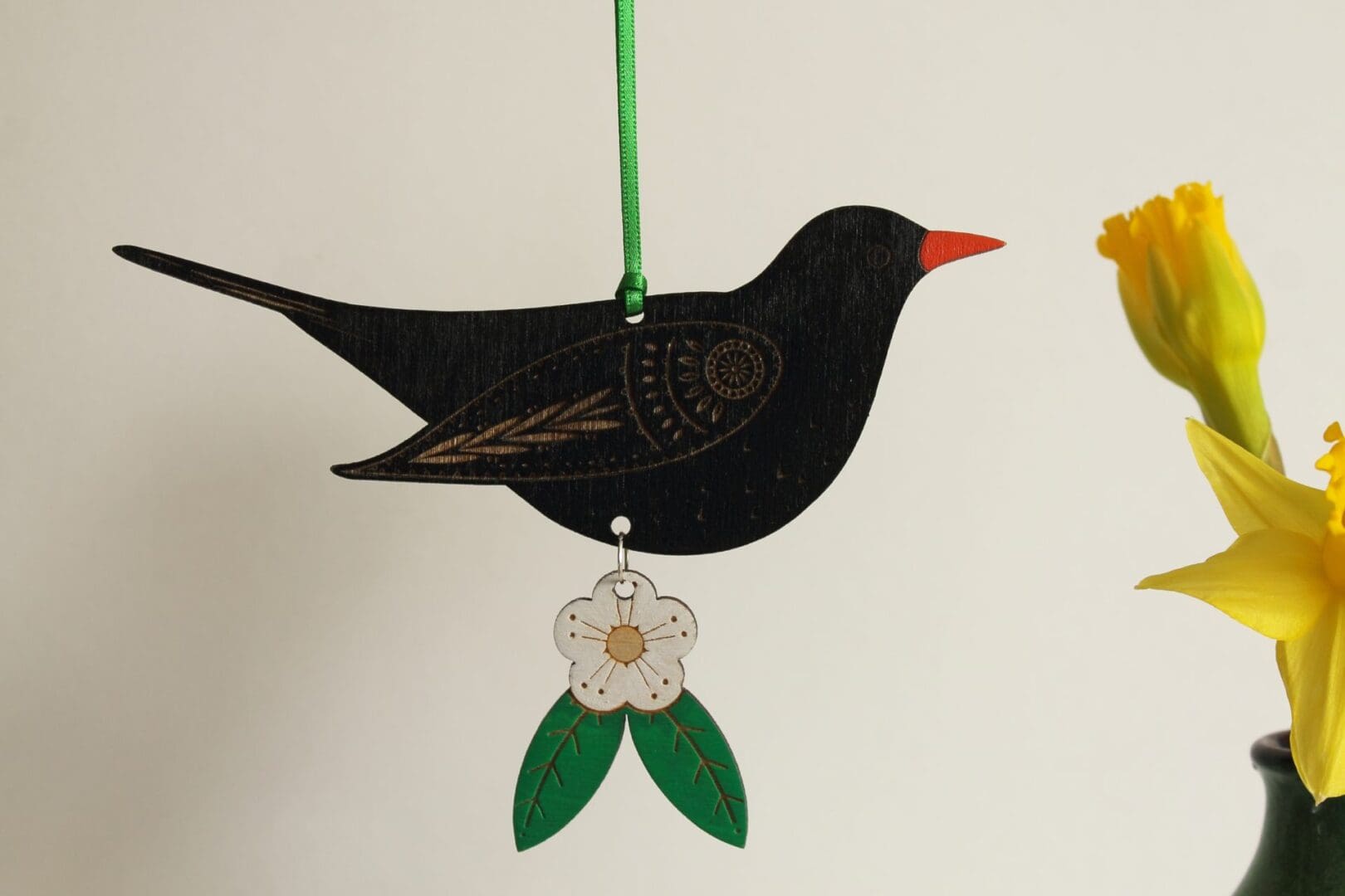 Male or Female Blackbird Wooden Hanging Decoration - Image 8