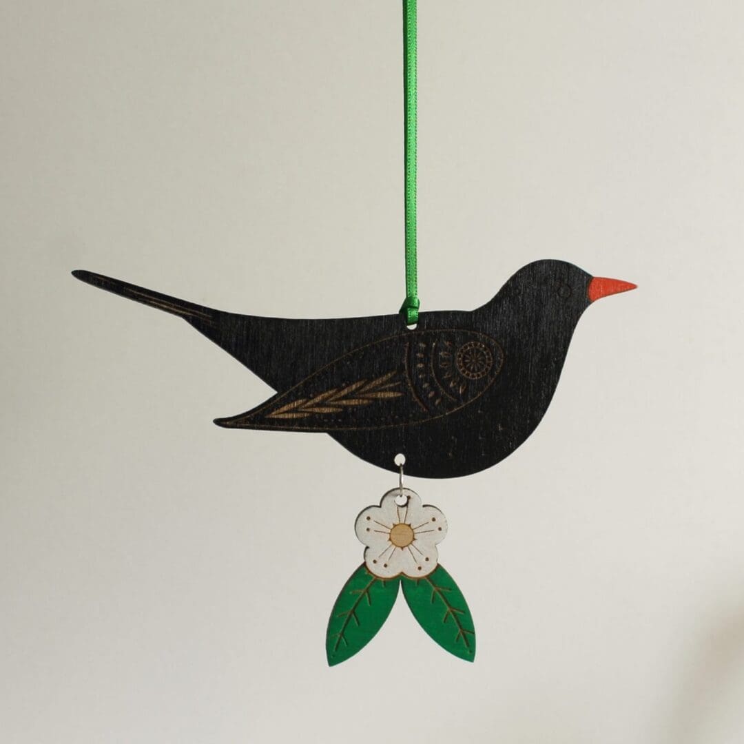 Male or Female Blackbird Wooden Hanging Decoration - Image 5