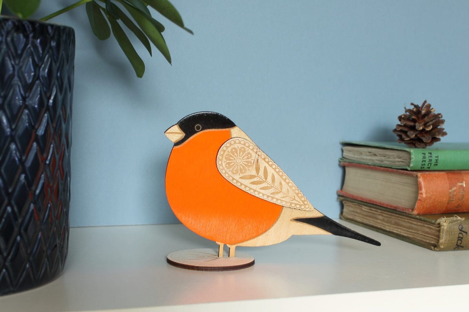 Standing Wooden Bull Finch Decoration - Etched and Hand Painted - Image 5
