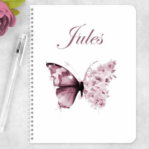 Personalised Purple Butterfly, with roses, Eco Friendly Notebook - Image 2
