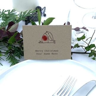 Christmas Place Cards with a Robin, personalised set of 6