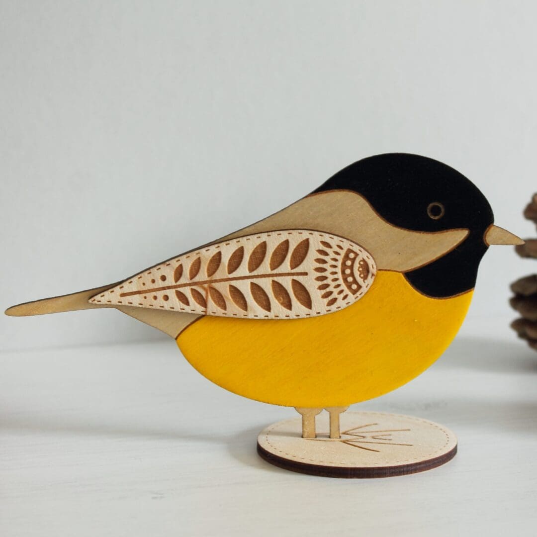 Standing Wooden Coal Tit Decoration - Etched and Hand Painted - Image 4