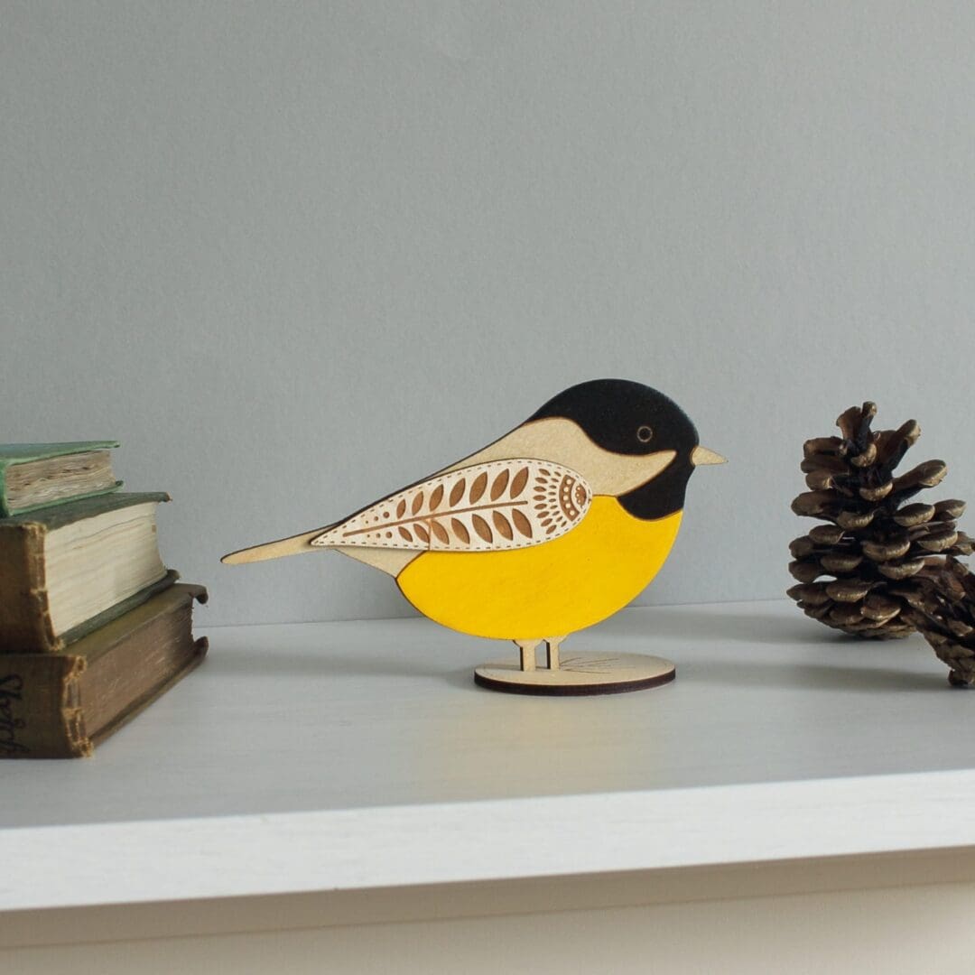 Standing Wooden Coal Tit Decoration - Etched and Hand Painted - Image 8