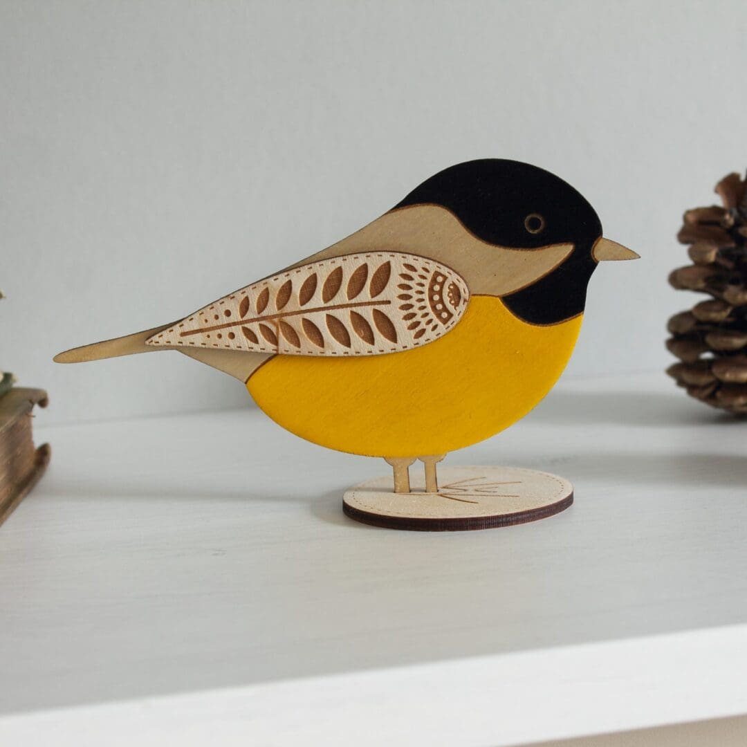 Standing Wooden Coal Tit Decoration - Etched and Hand Painted - Image 5