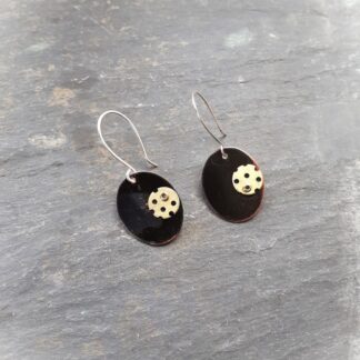 copper and brass oval drop earrings