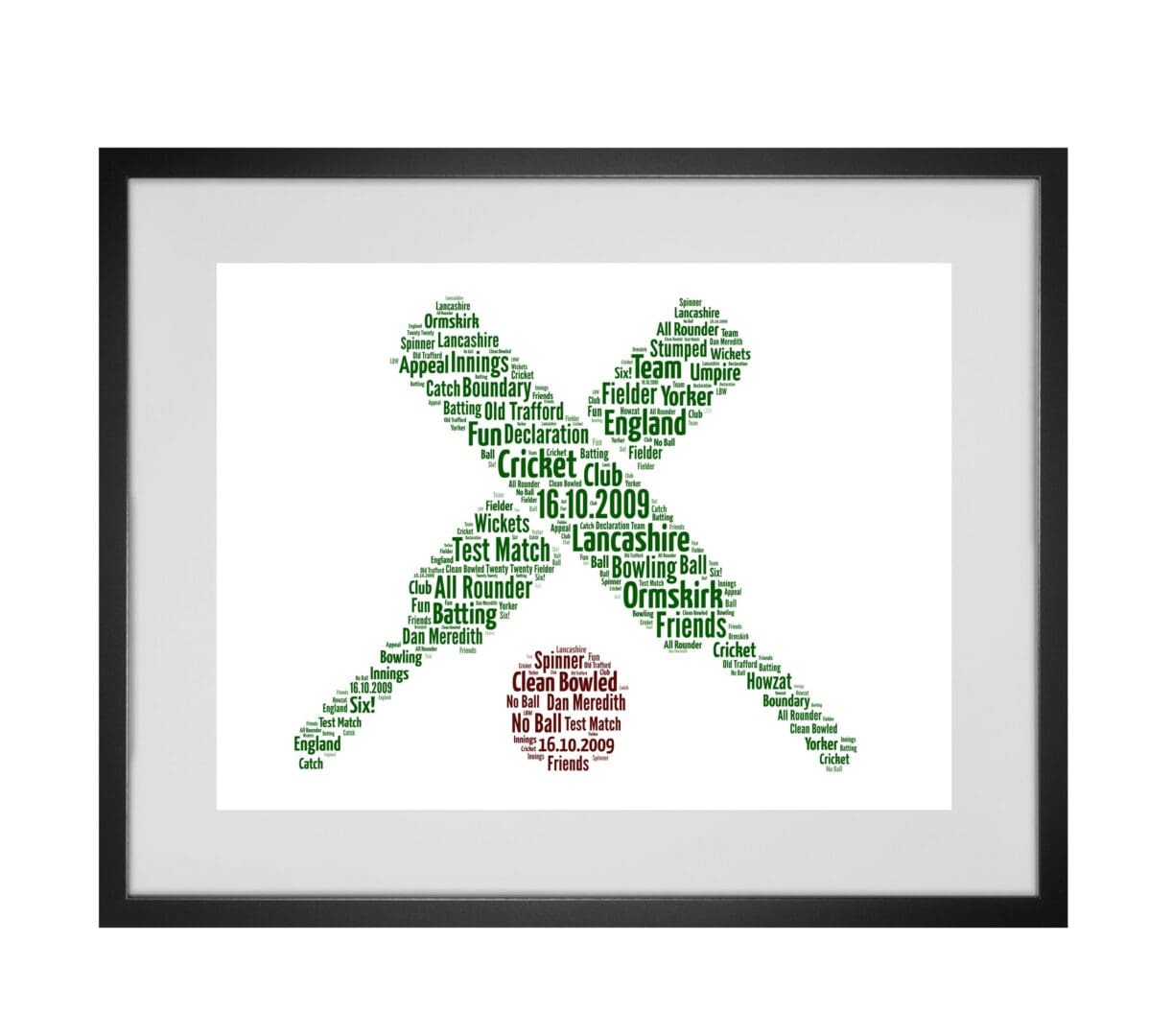 Personalised Cricket Bat Word Art Print