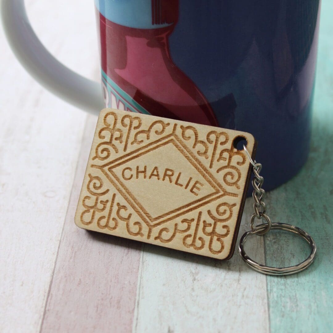 Personalised Wooden Custard Cream Keyring - Image 6