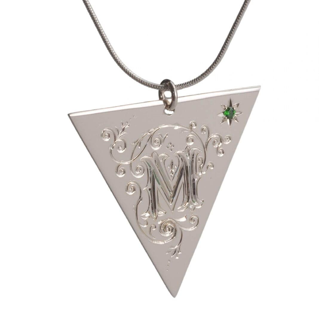 hand engraved scroll initial silver necklace