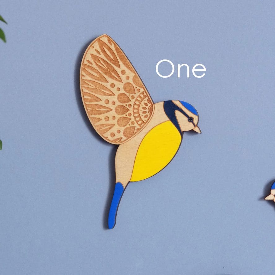 Folk Art Inspired Wooden Blue Tit Wall Hangings - Image 6