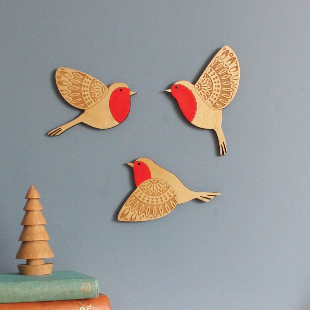 Folk Art Inspired Wooden Robin Wall Hangings - Image 8