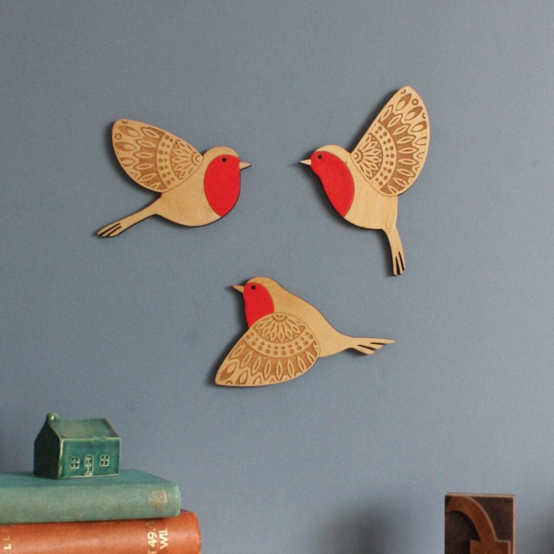 Folk Art Inspired Wooden Robin Wall Hangings - Image 9