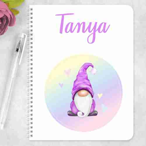 Personalised Rainbow Gonk Notebook | Custom Name Pastel Gnome Journal | A5 or A4 Eco-Friendly Stationery | Whimsical Heart & Rainbow Gift - Image 3