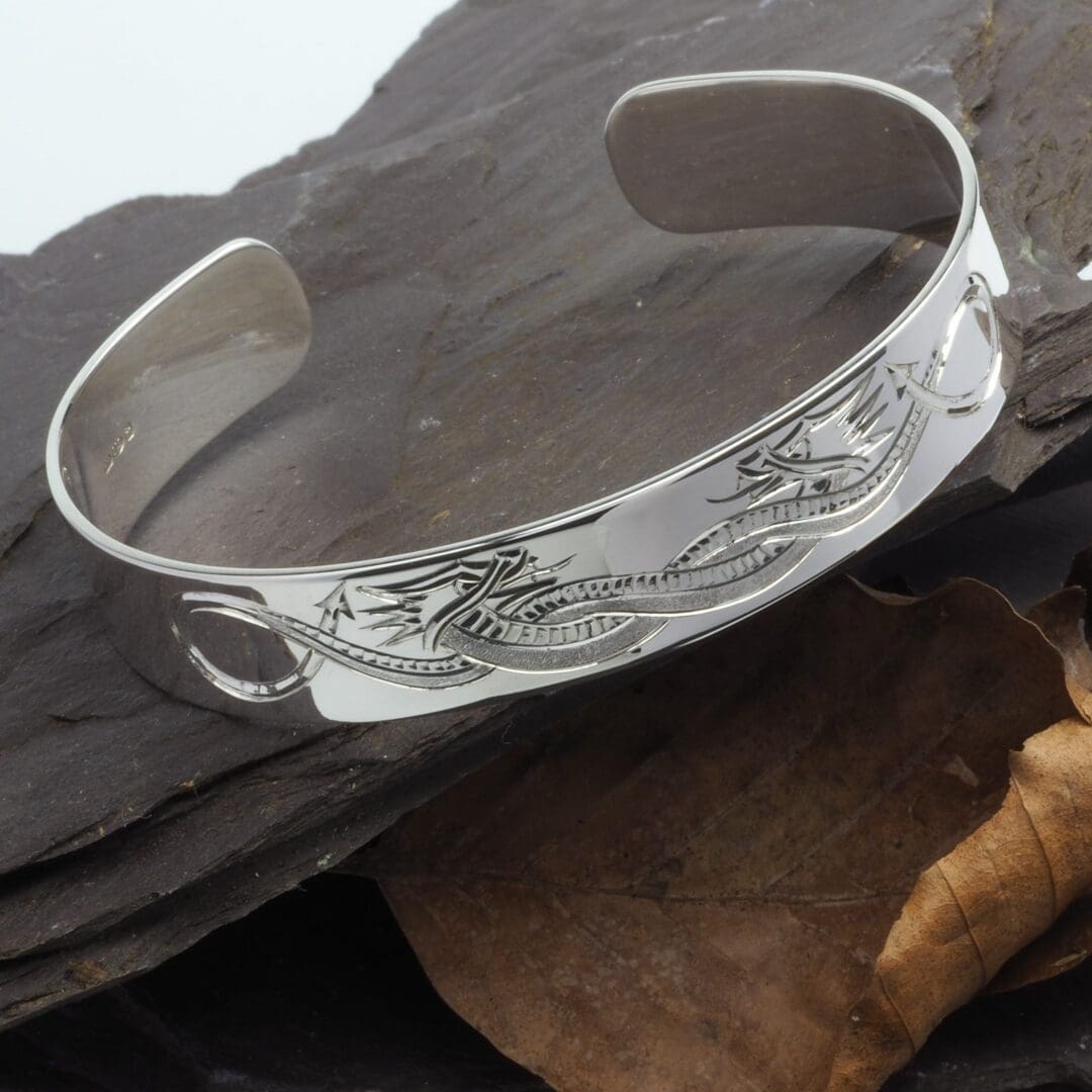 engraved celtic dragon sterling silver cuff bracelet