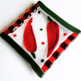 Square chilli bowl/chillis on a plate/Red Chilli plate/Savoury snack plate Red Chilli/Green & Red Chilli square plate