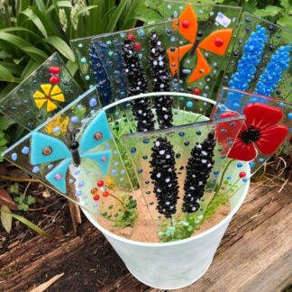 Butterfly plant pot Stake/Blue Butterfly garden Stake/decorative garden Butterfly/plant pot decoration/fused glass butterfly