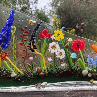Handmade individual Floral Wave, Flower Meadows, Daffodil, Tulips, Daisy & Lupins, Butterfly, Bees, Hedgehog and Ladybird in the Flowers, Bright and Colourful