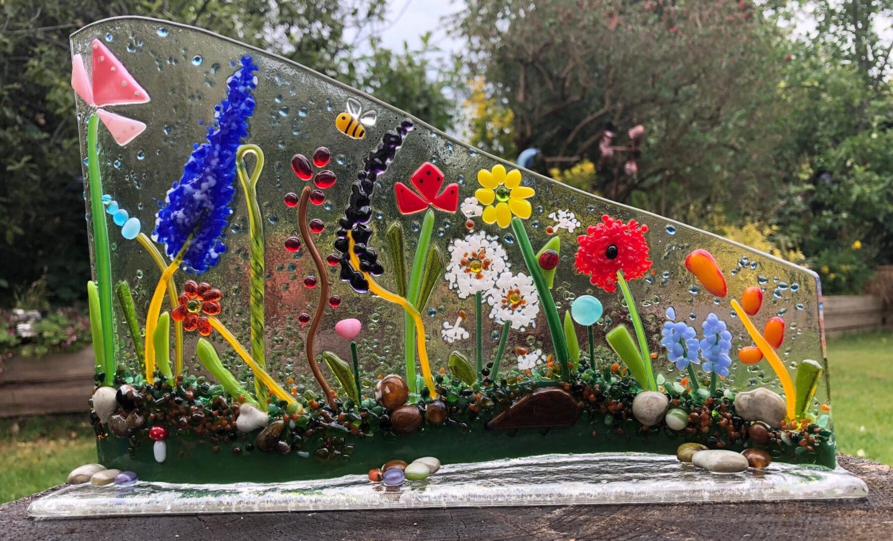 Handmade individual Floral Wave, Flower Meadows, Daffodil, Tulips, Daisy & Lupins, Butterfly, Bees, Hedgehog and Ladybird in the Flowers, Bright and Colourful